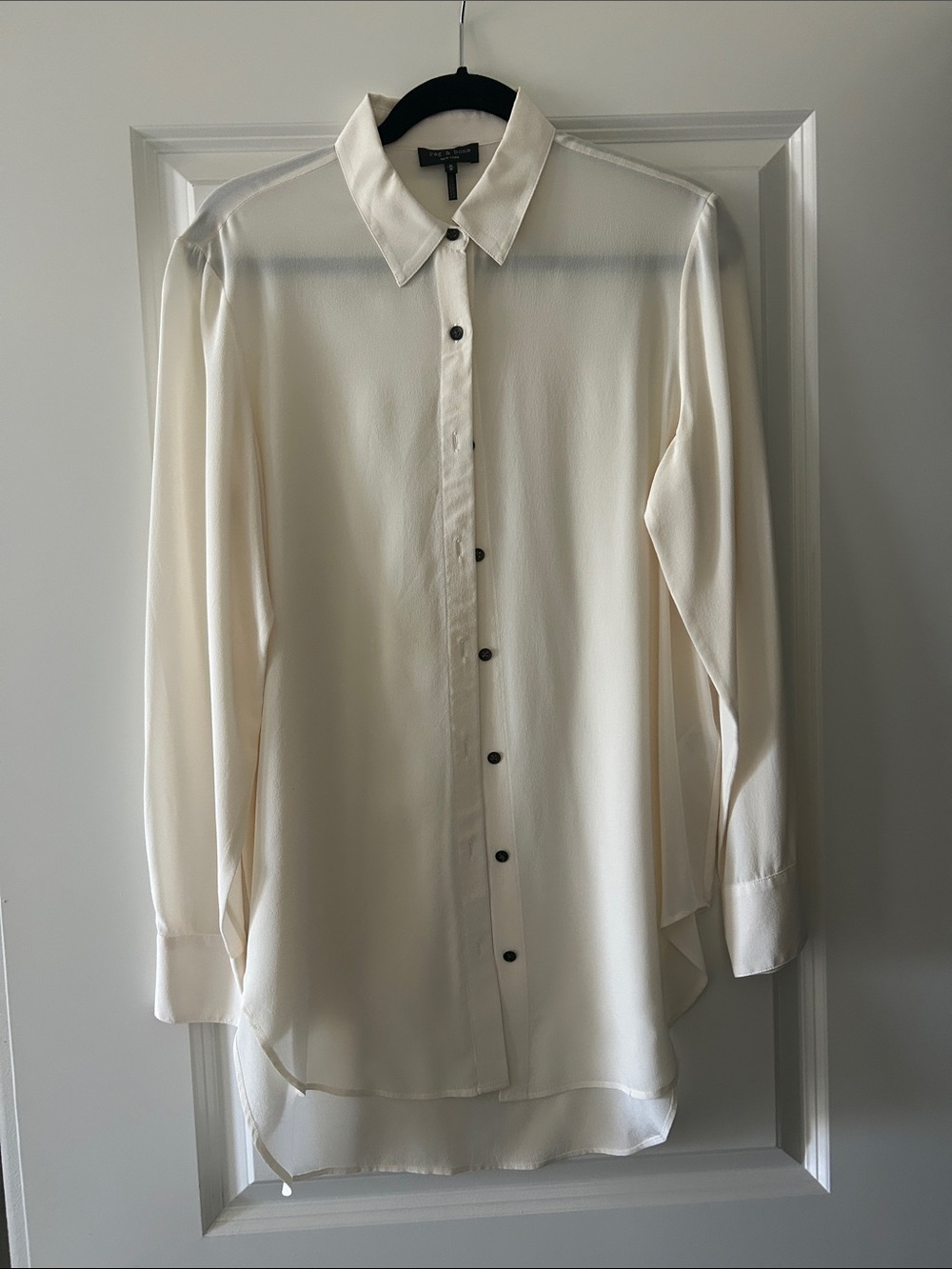 rag & bone Ivory Button-Front Long Sleeve Shirt with Black Buttons